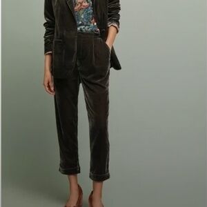 Ett:Twa by Anthropologie Cuffed Velvet Trousers, Taupe Brown